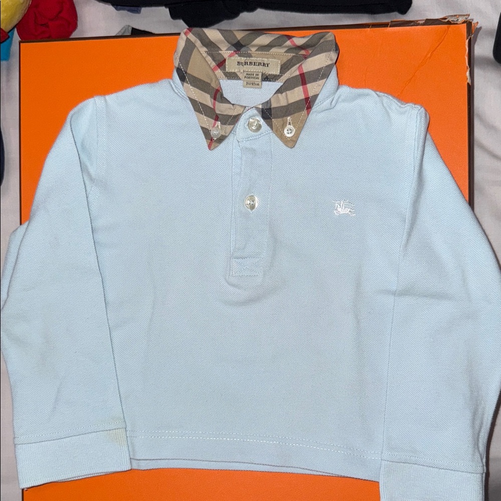 Burberry Kids Sky Blue Polo with Check Collar